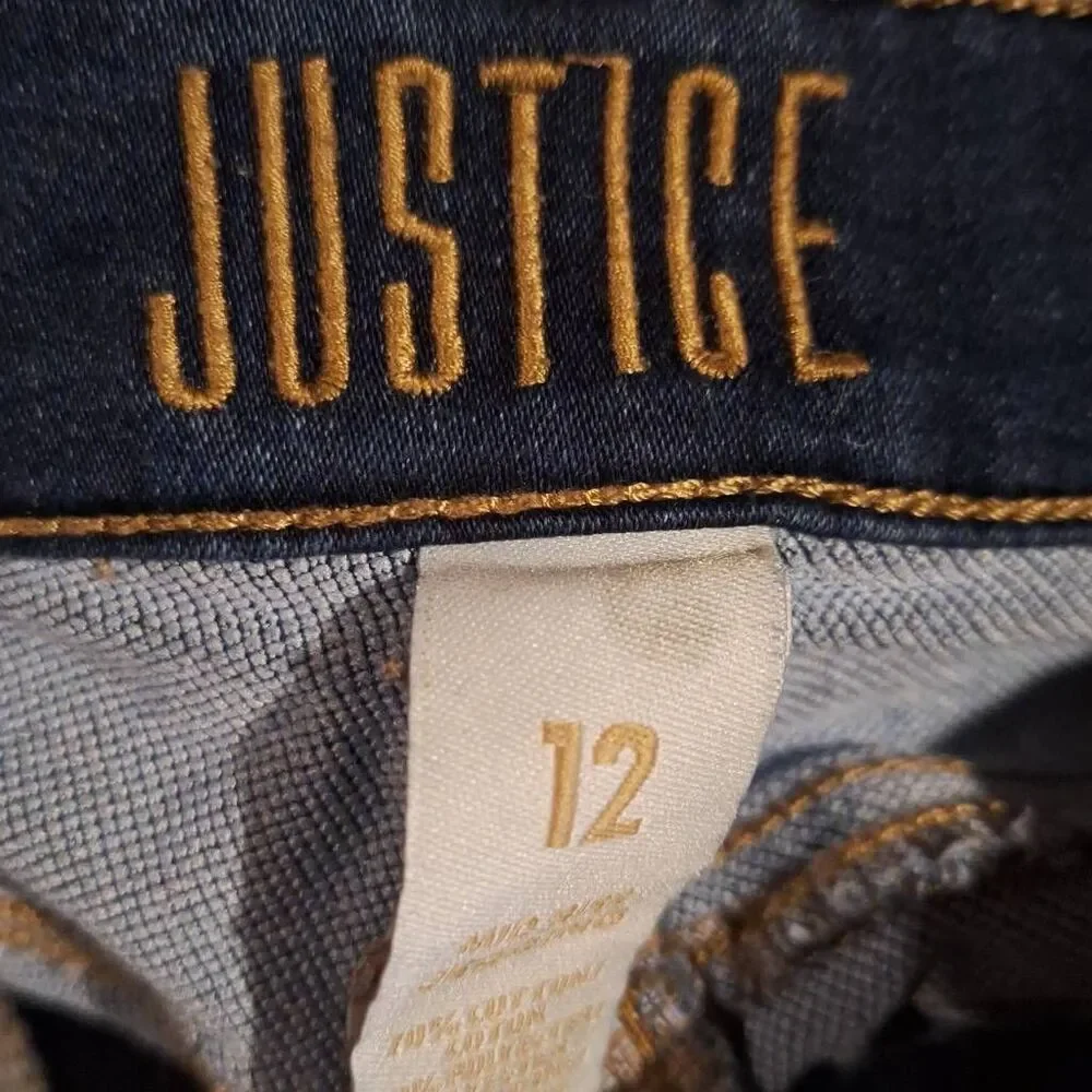 Justice Girls Mid-Rise Jeggings Indigo‎ Distressed Size 12